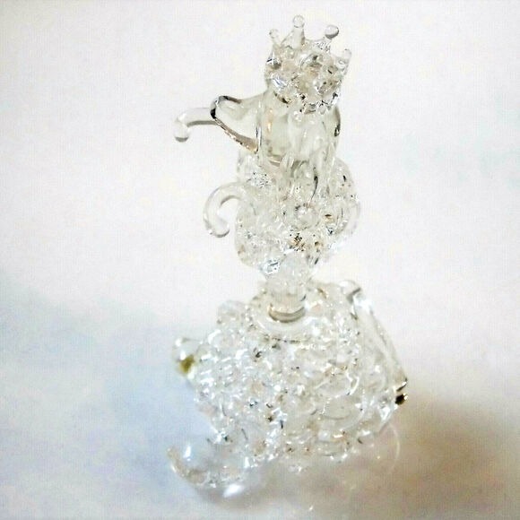 Spun Glass Poodle Dog Figurine Hand Blown Dachshund Art 3" Sit Up Princess Crown - Picture 5 of 5